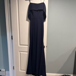 Elegant Navy Blue Off the Shoulder Ruched Evening Gown Size 2